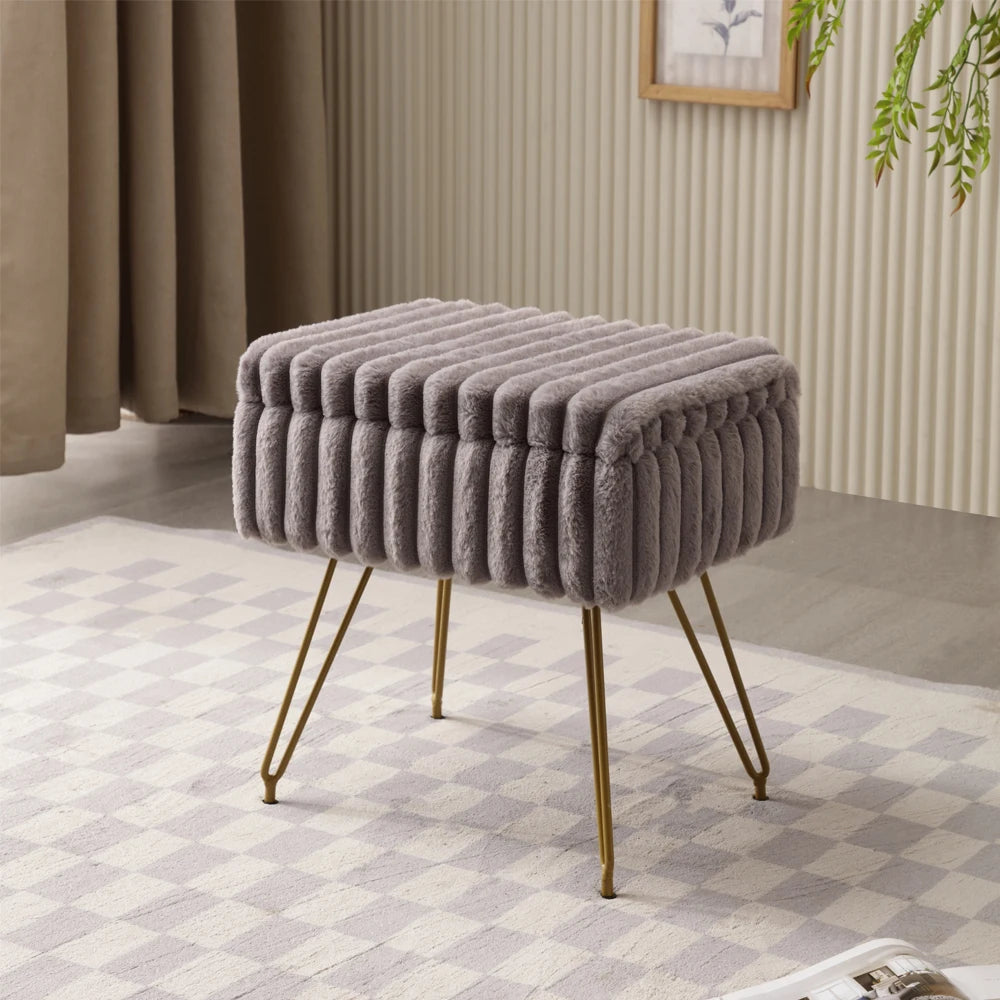 Faux Fur Vanity Stool with Storage