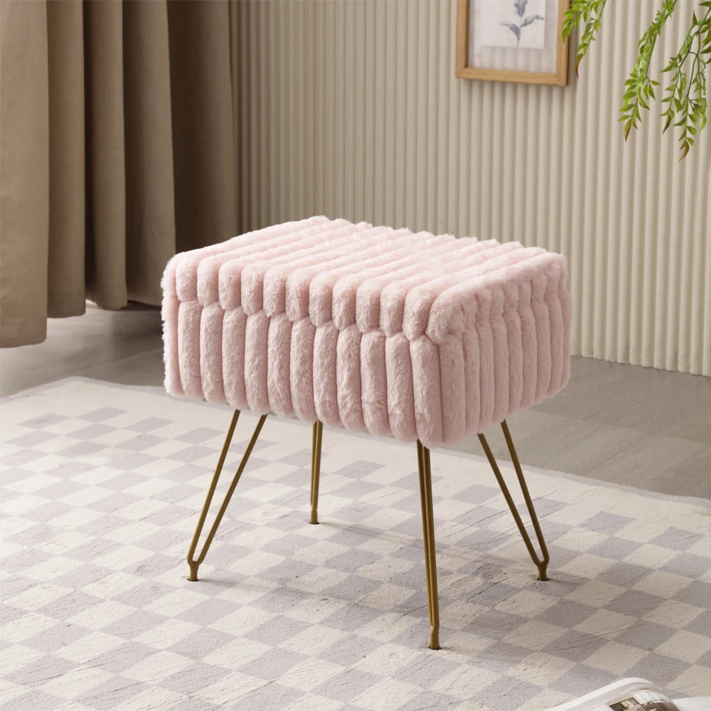 Faux Fur Vanity Stool with Storage