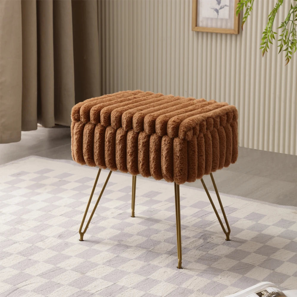 Faux Fur Vanity Stool with Storage